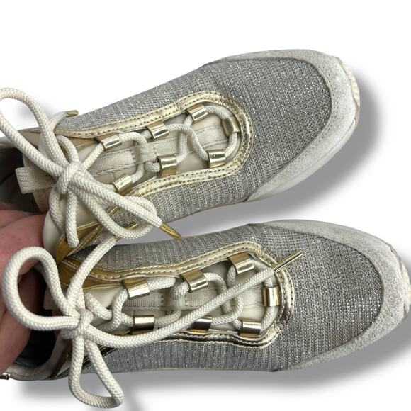 Michael Kors Lolly Trainer Wedge Sneakers 7.5 Metallic Silver gold Glitter EUC - Picture 5 of 16